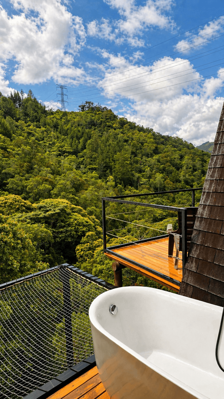 Private cabin bathtub overlooking the forest