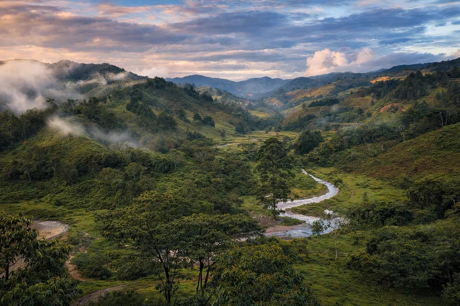 Valley landscape in the Antioquia mountains near Camino al Sol