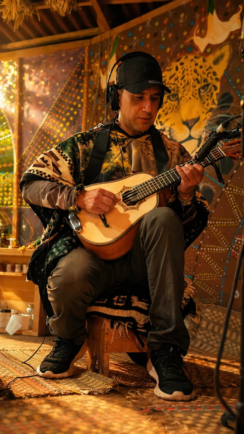 A musician playing medicine music inside the ceremony space