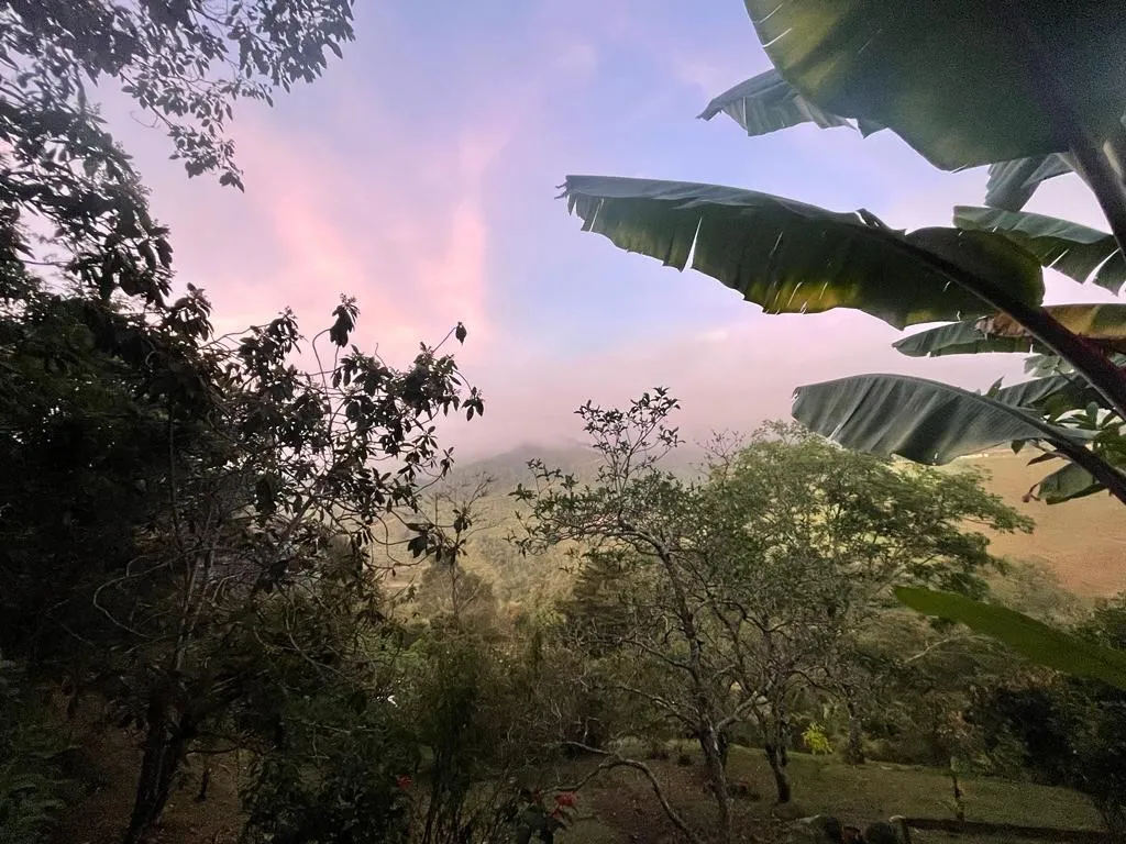 Sunrise colors over the mountains from the retreat